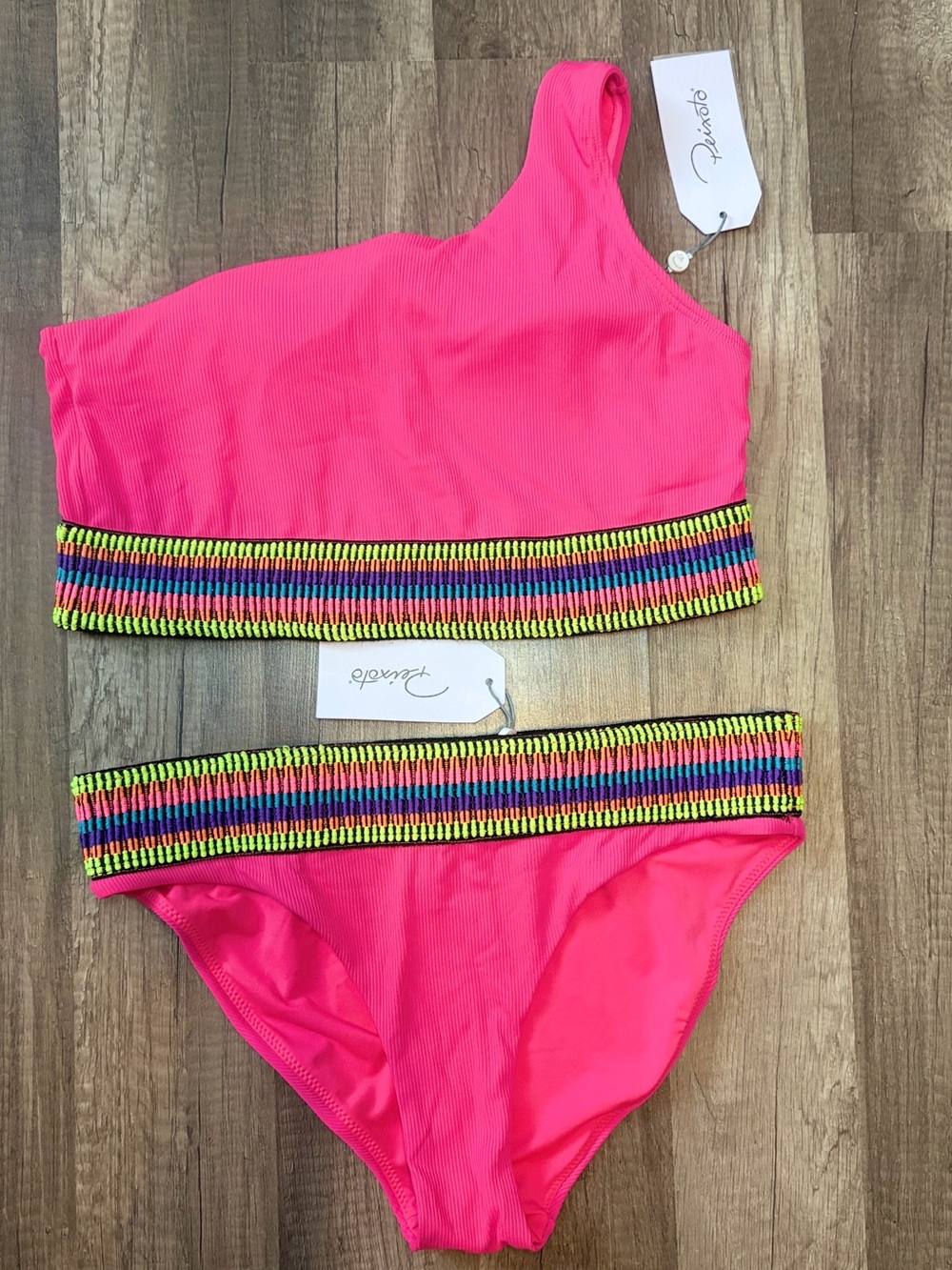 Peixoto Zoni One-Shoulder Bikini Set in bright pink